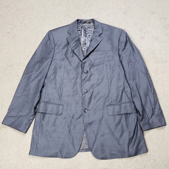Mens 43 L Brooks Brothers 1818 Regent Italy Gray Blue Stripe Virgin Wool Suit